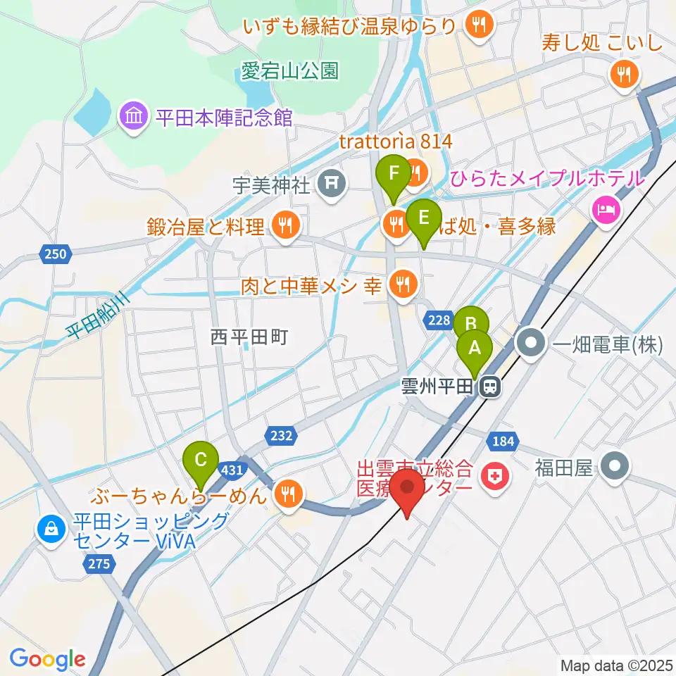 平田文化館周辺のカフェ一覧地図