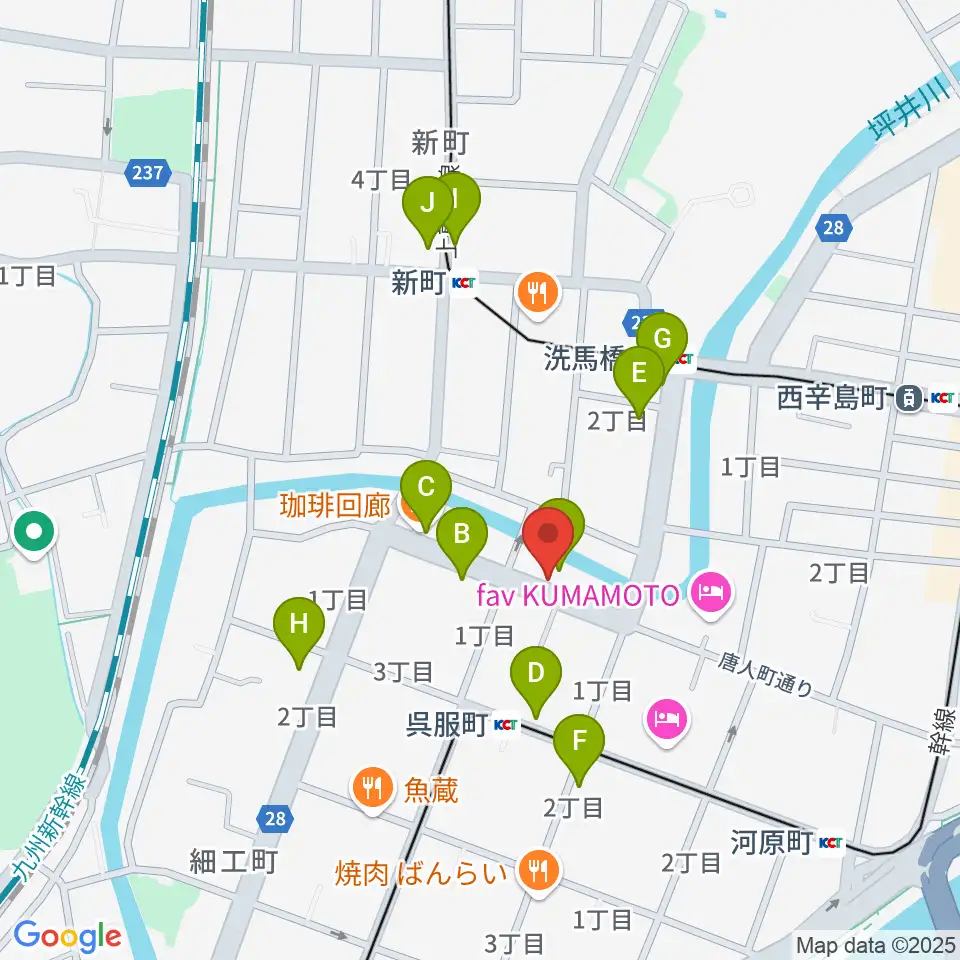 ピュアリィ西館レンタルスペース周辺のカフェ一覧地図