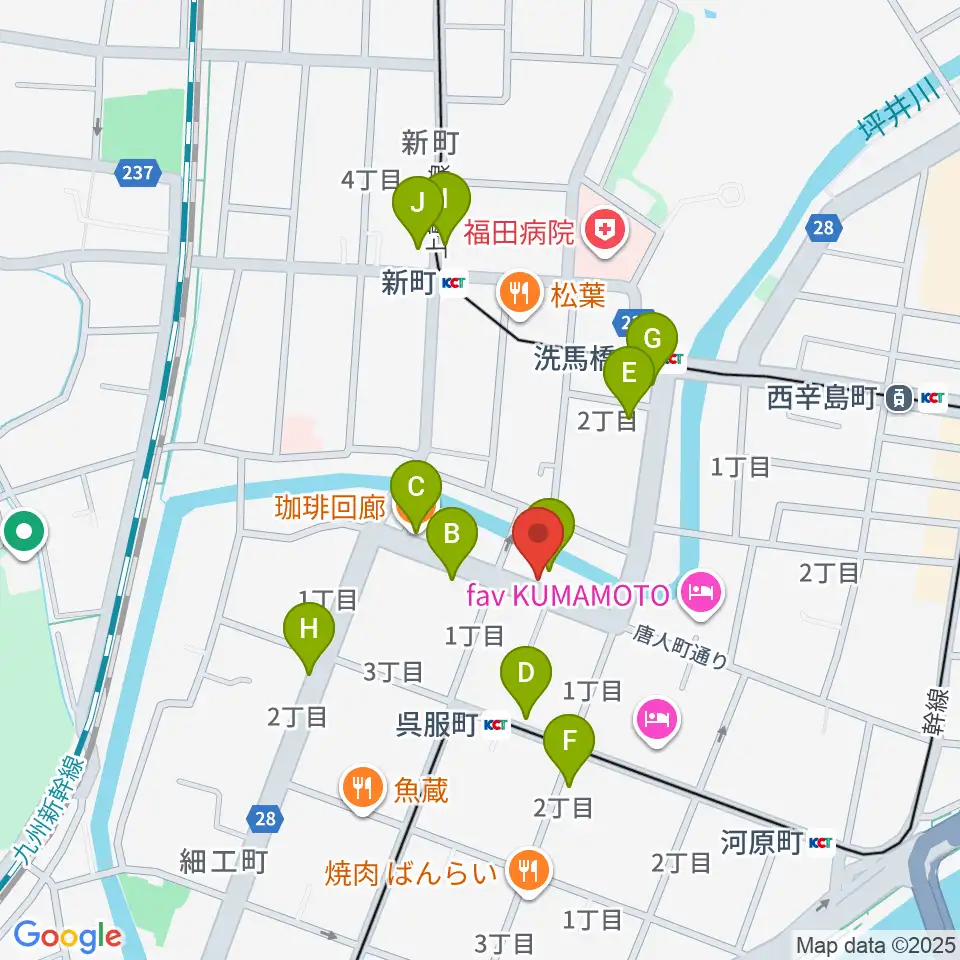 ピュアリィ西館レンタルスペース周辺のカフェ一覧地図