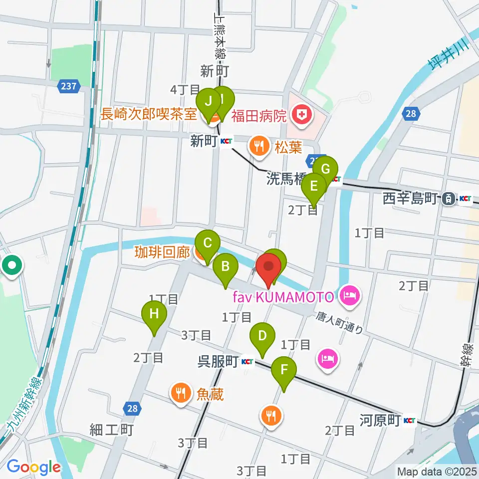 ピュアリィ西館レンタルスペース周辺のカフェ一覧地図