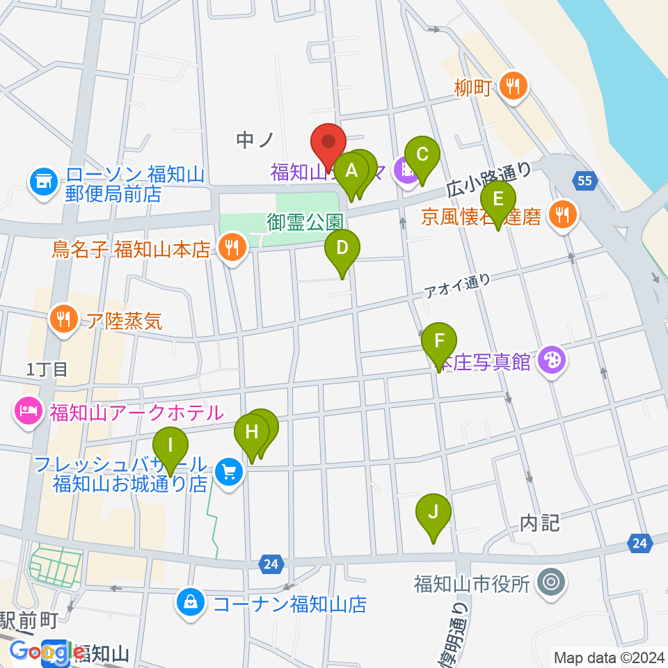 福知山市厚生会館周辺のカフェ一覧地図