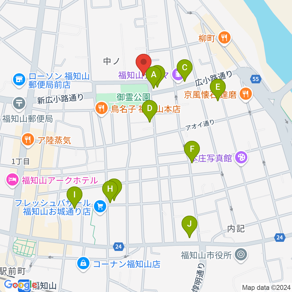 福知山市厚生会館周辺のカフェ一覧地図