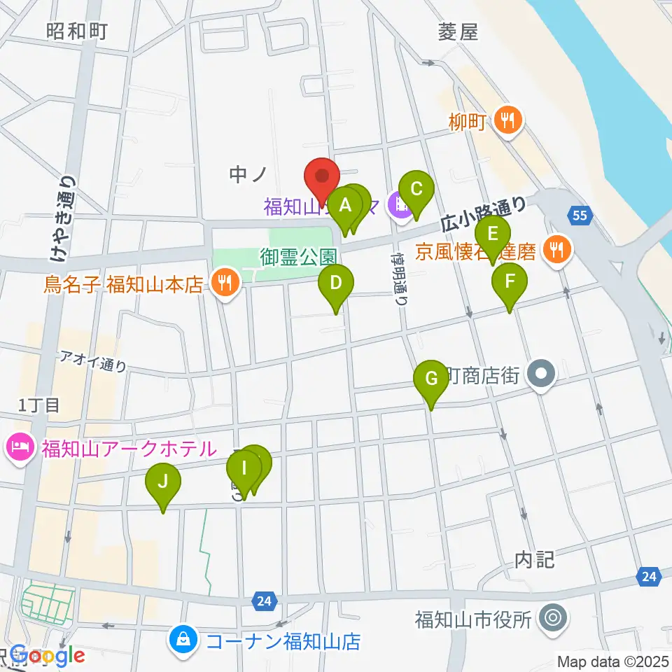 福知山市厚生会館周辺のカフェ一覧地図
