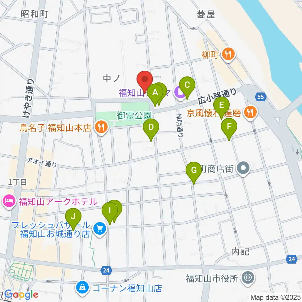 福知山市厚生会館周辺のカフェ一覧地図