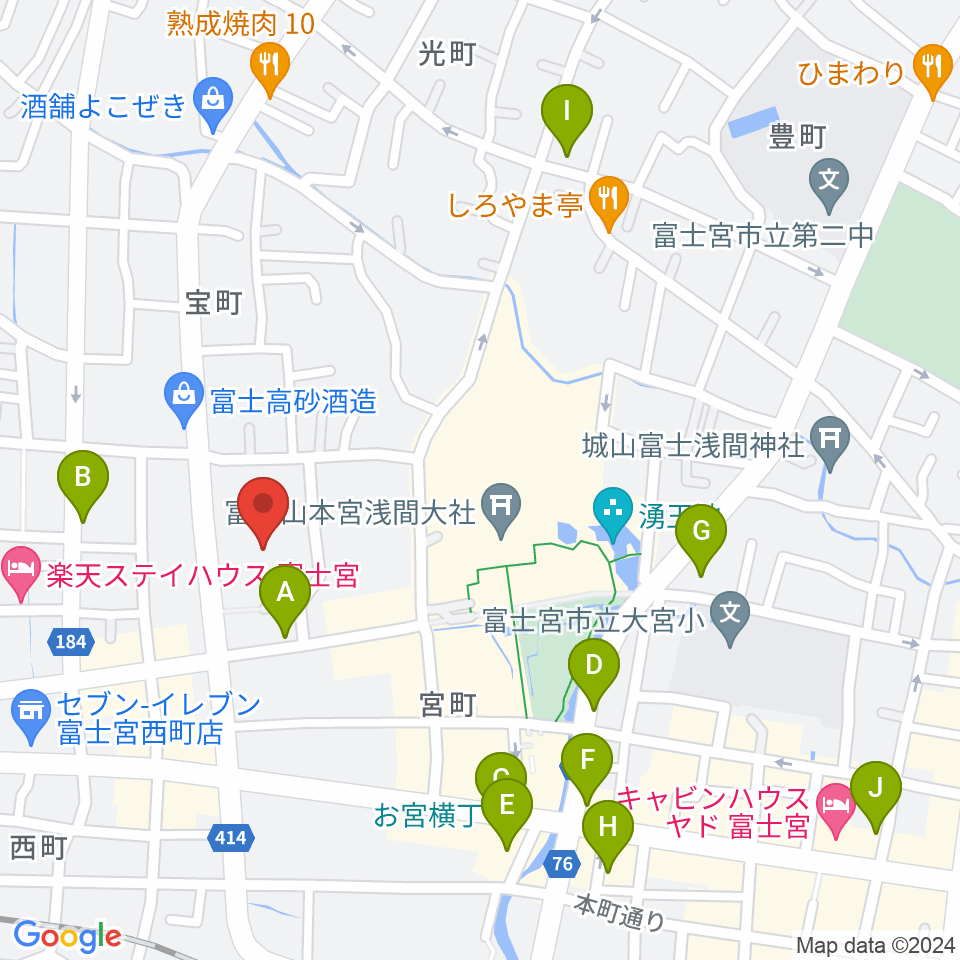富士宮市民文化会館周辺のカフェ一覧地図