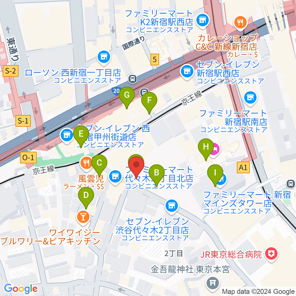 プーク人形劇場周辺のカフェ一覧地図