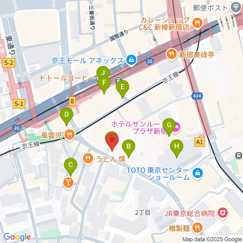 プーク人形劇場周辺のカフェ一覧地図