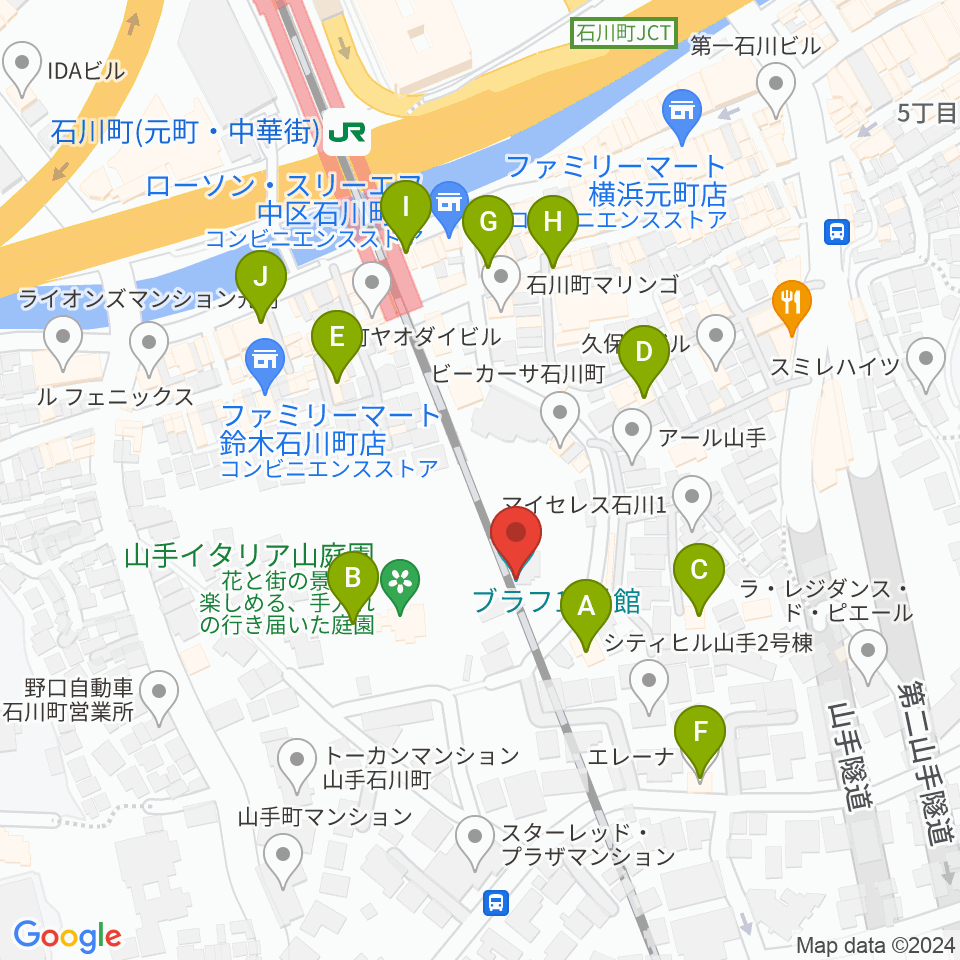 ブラフ18番館周辺のカフェ一覧地図