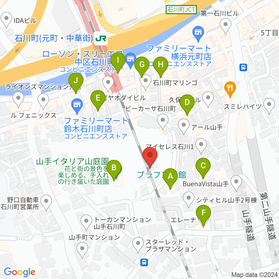 ブラフ18番館周辺のカフェ一覧地図