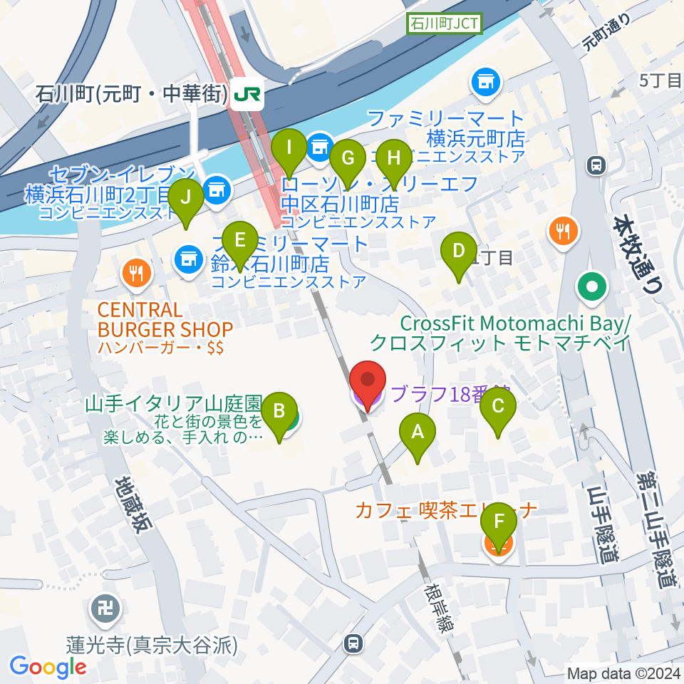 ブラフ18番館周辺のカフェ一覧地図