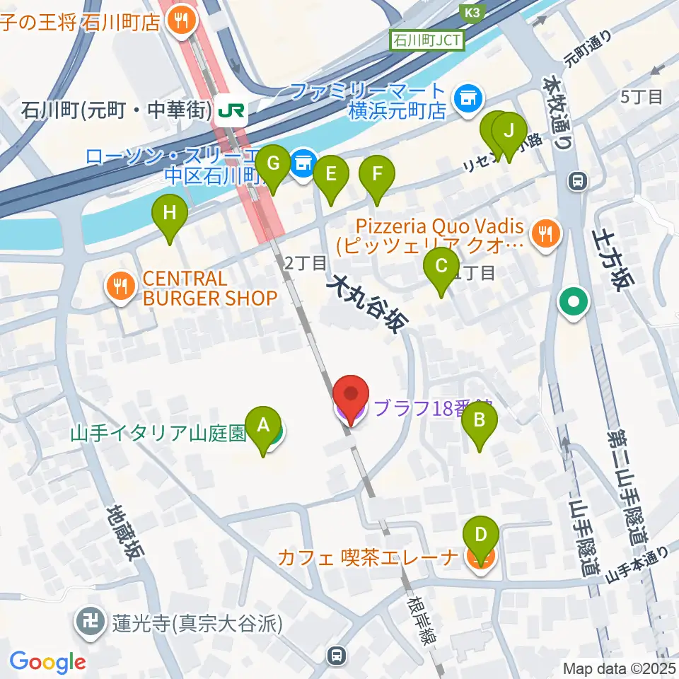 ブラフ18番館周辺のカフェ一覧地図