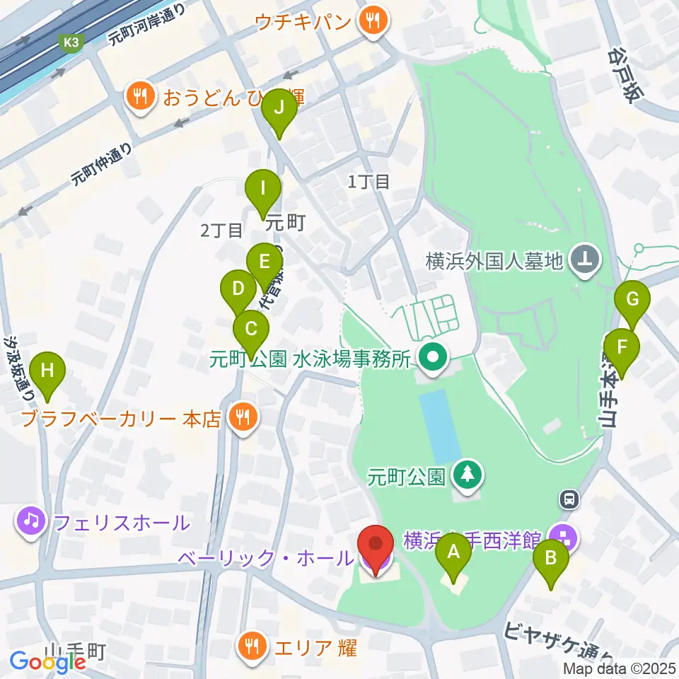ベーリック・ホール周辺のカフェ一覧地図