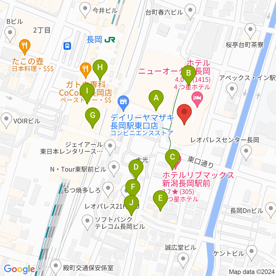 ホテルニューオータニ長岡NCホール周辺のカフェ一覧地図