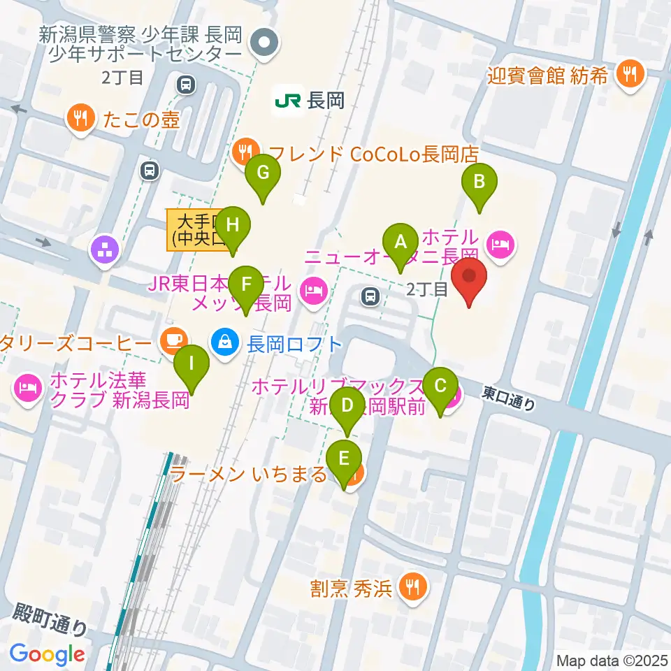 ホテルニューオータニ長岡NCホール周辺のカフェ一覧地図