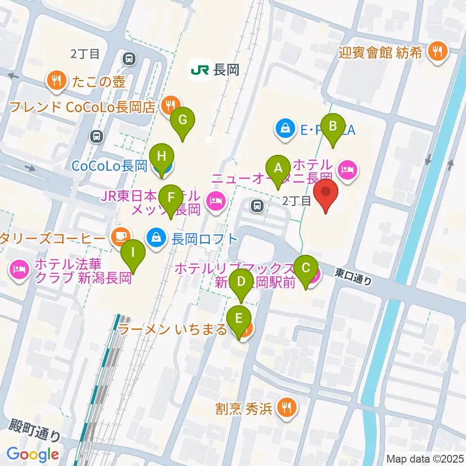 ホテルニューオータニ長岡NCホール周辺のカフェ一覧地図
