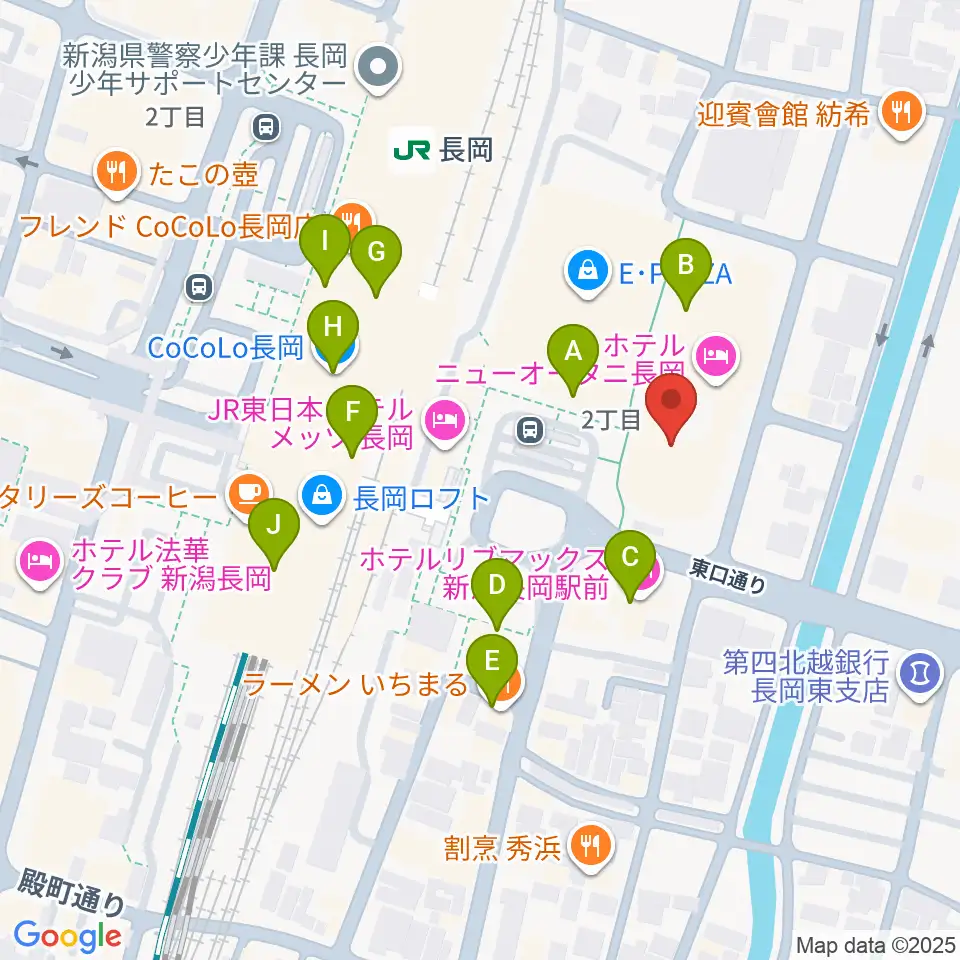 ホテルニューオータニ長岡NCホール周辺のカフェ一覧地図