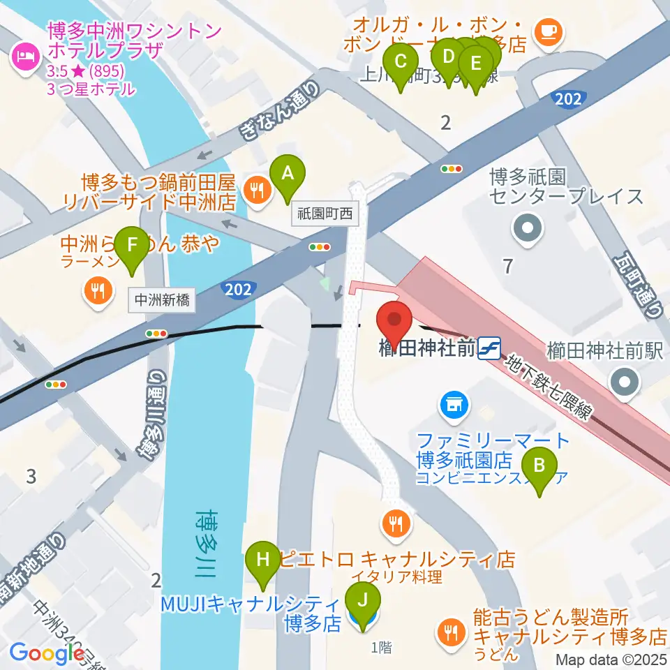 ぽんプラザホール周辺のカフェ一覧地図