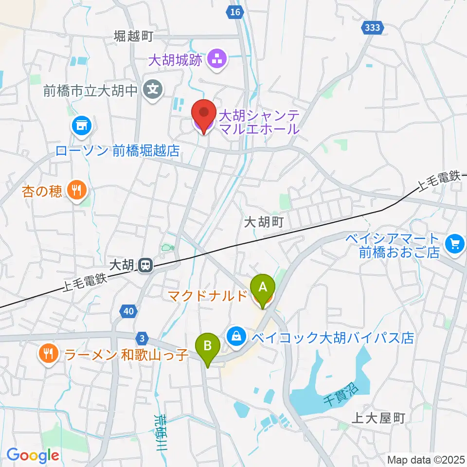 大胡シャンテ マルエホール周辺のカフェ一覧地図