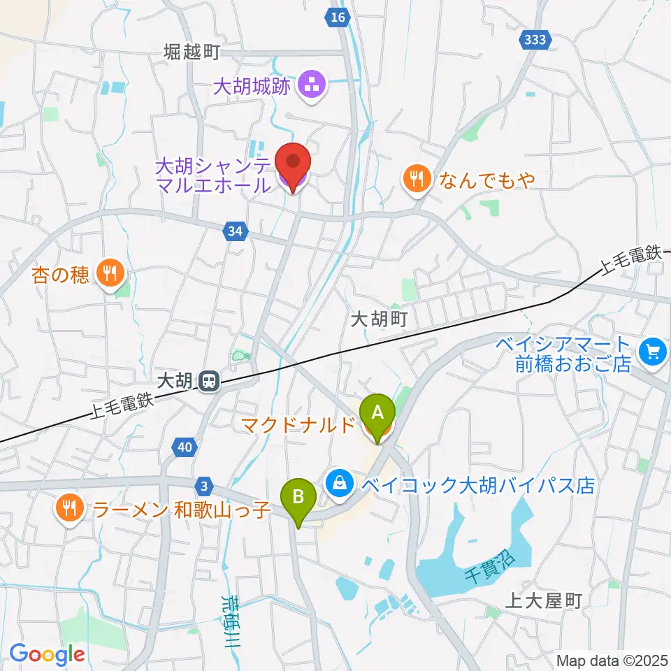 大胡シャンテ マルエホール周辺のカフェ一覧地図