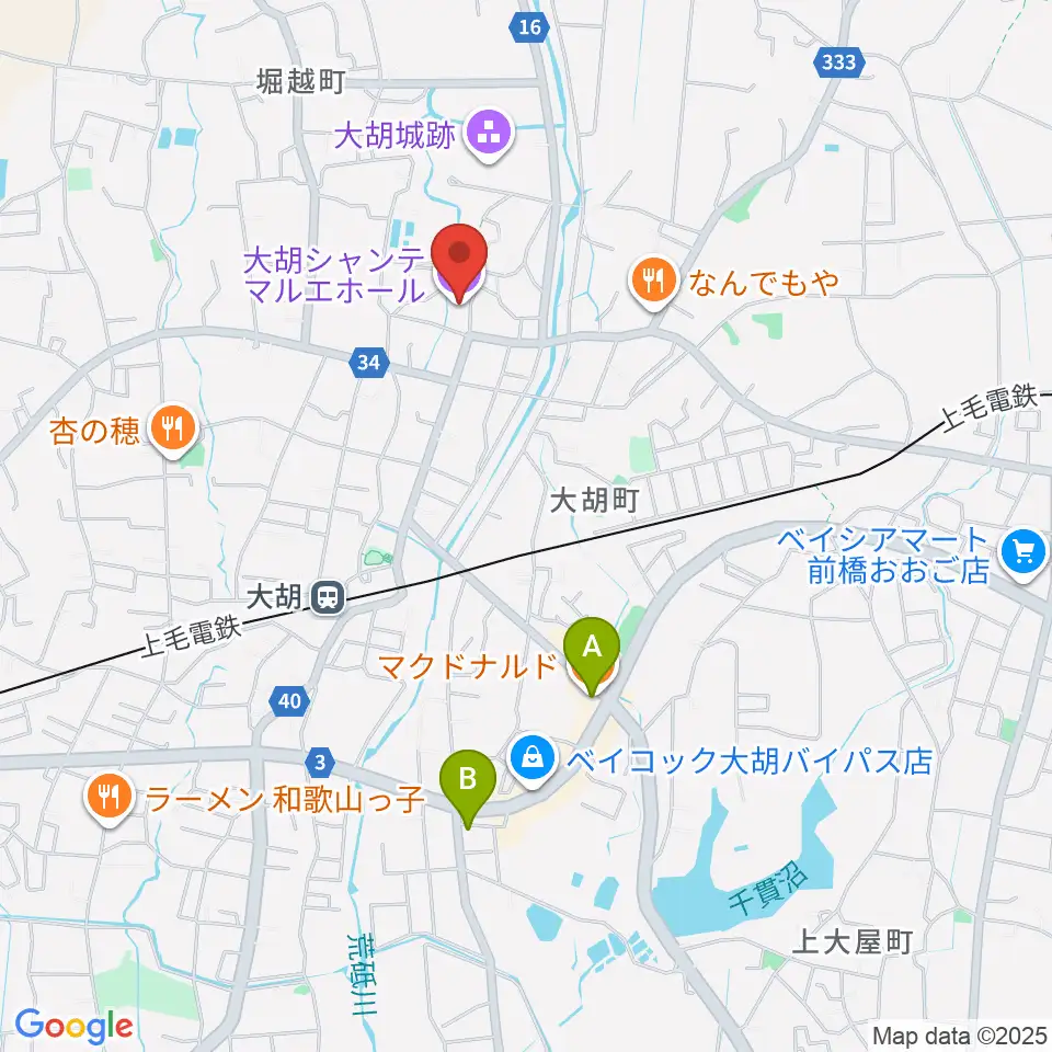 大胡シャンテ マルエホール周辺のカフェ一覧地図
