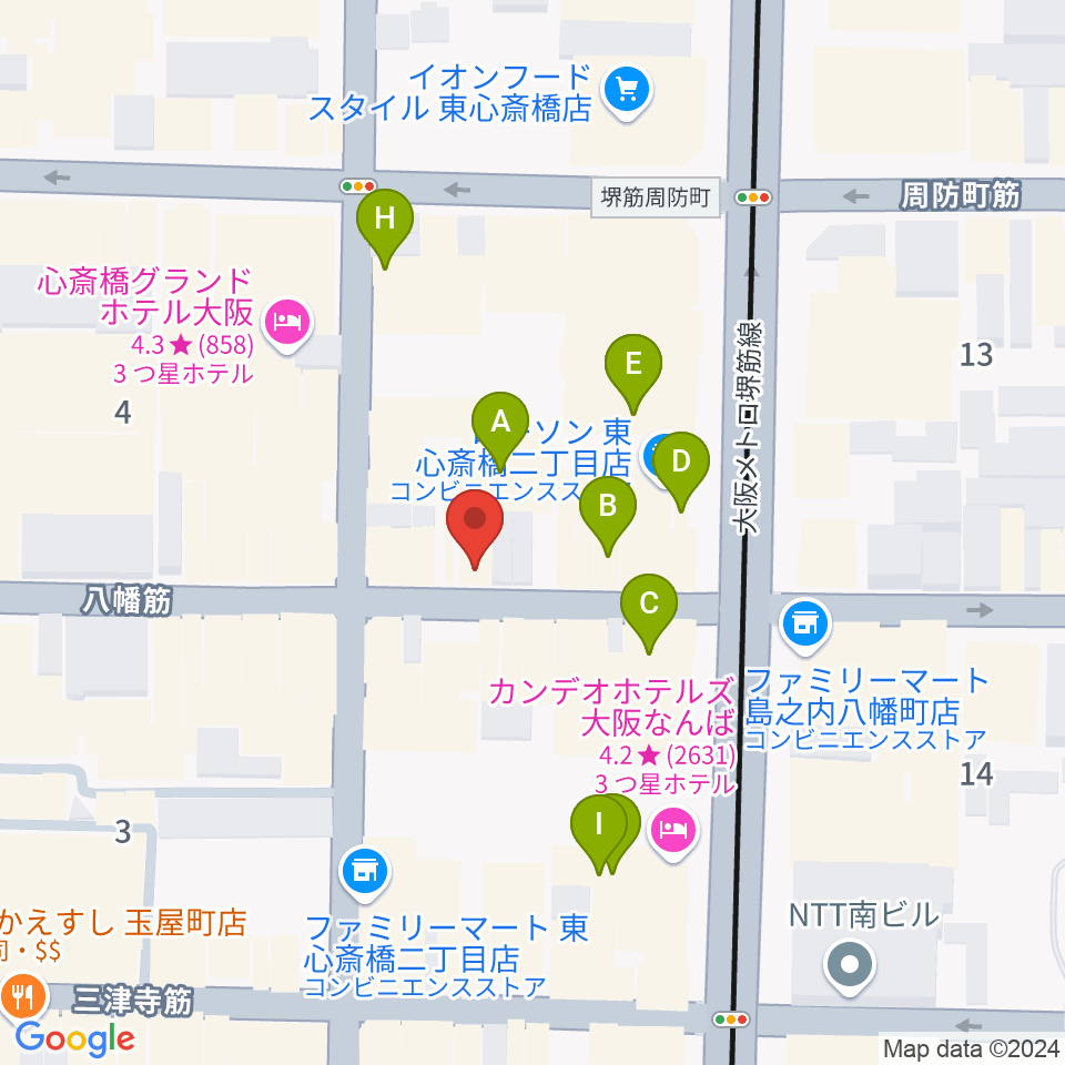 心斎橋soma周辺のカフェ一覧地図