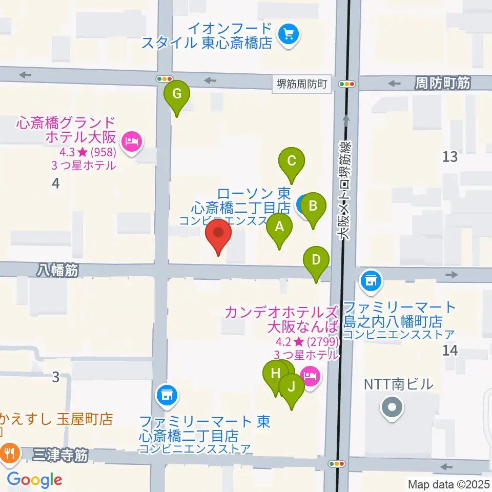 心斎橋soma周辺のカフェ一覧地図