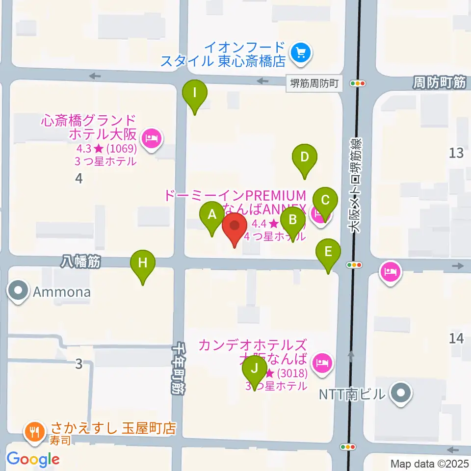 心斎橋soma周辺のカフェ一覧地図