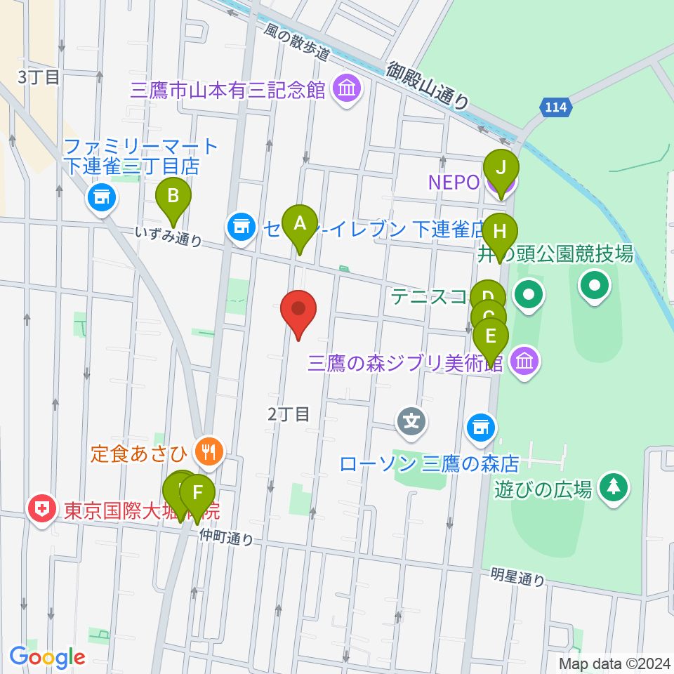 みたか井心亭周辺のカフェ一覧地図