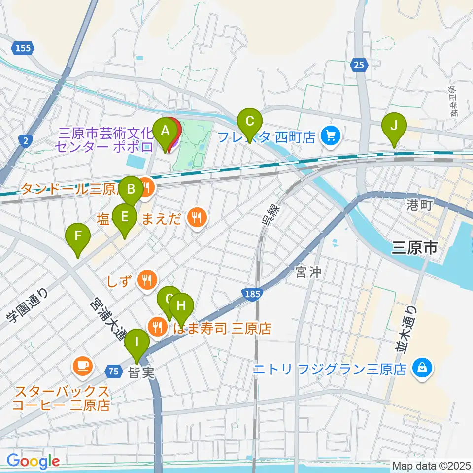 三原市芸術文化センター ポポロ周辺のカフェ一覧地図