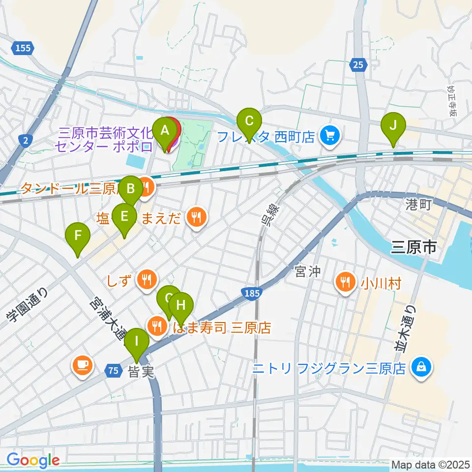 三原市芸術文化センター ポポロ周辺のカフェ一覧地図