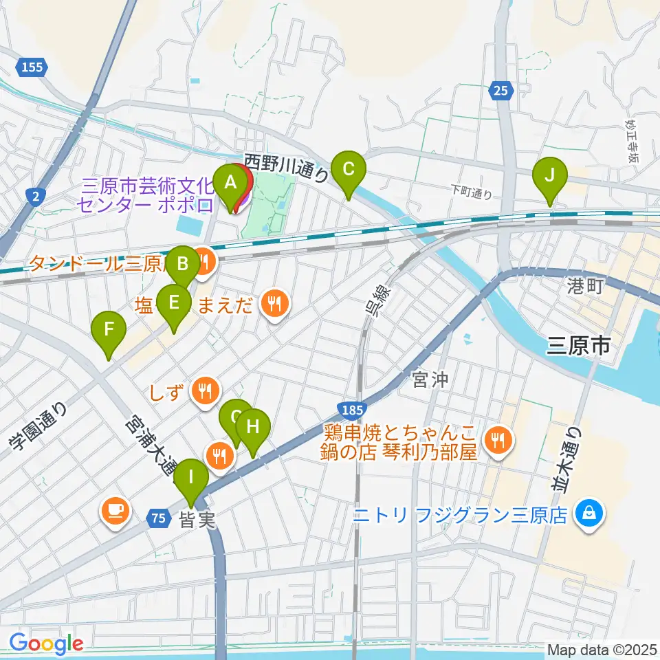 三原市芸術文化センター ポポロ周辺のカフェ一覧地図
