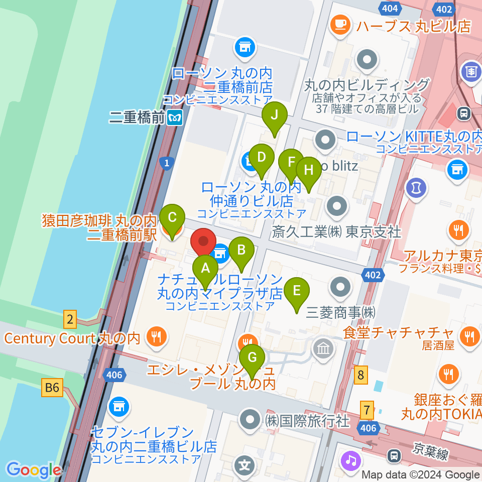 丸の内MY PLAZAホール周辺のカフェ一覧地図