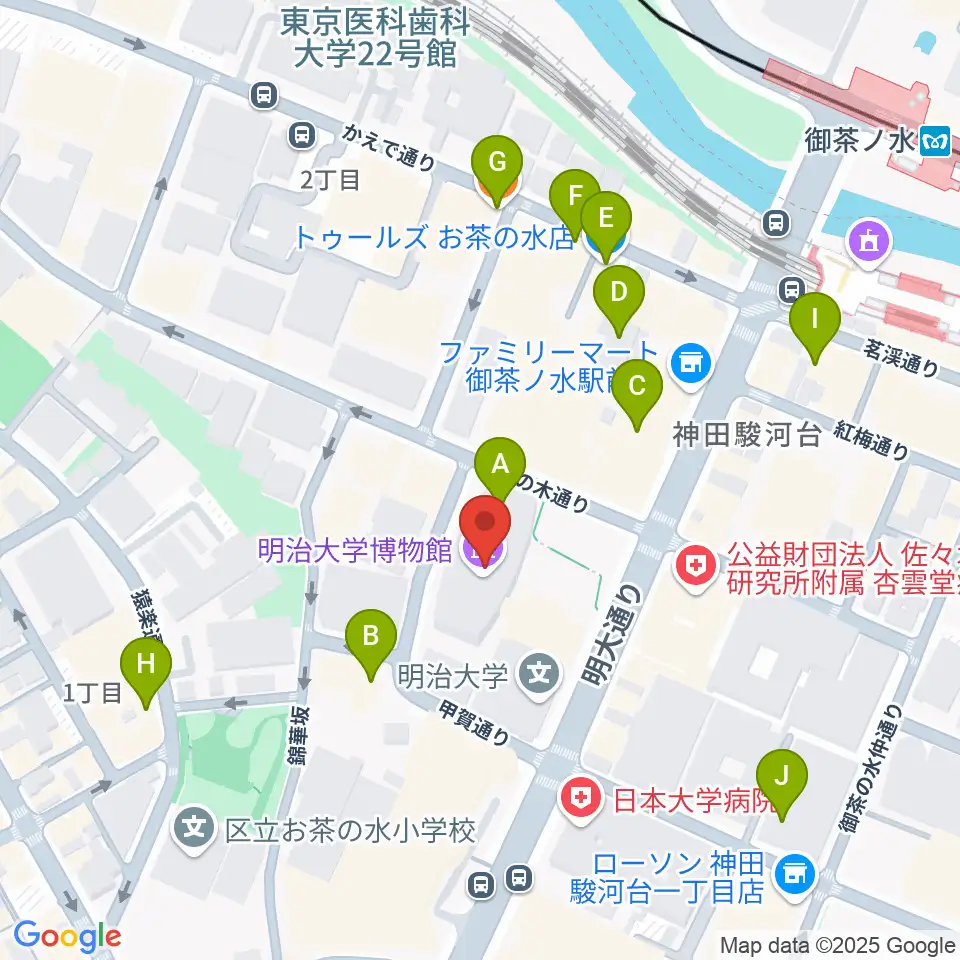 明治大学アカデミーホール周辺のカフェ一覧地図