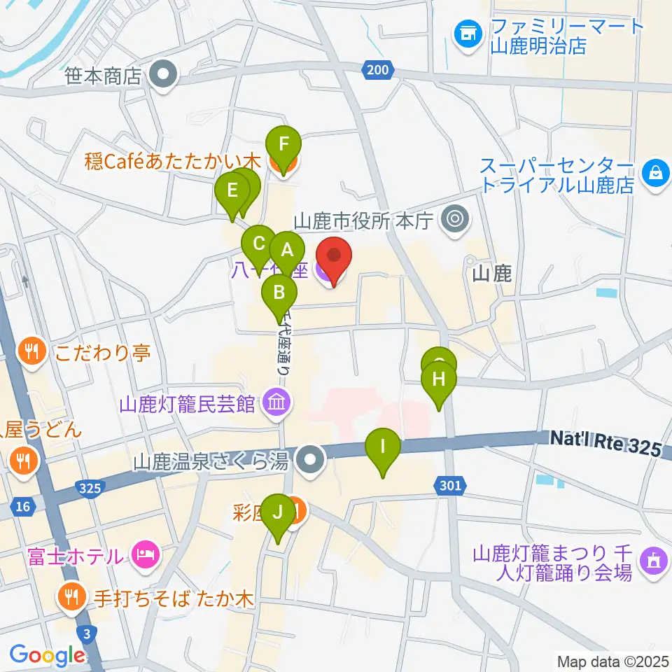 八千代座周辺のカフェ一覧地図