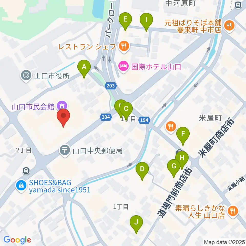 山口市民会館周辺のカフェ一覧地図