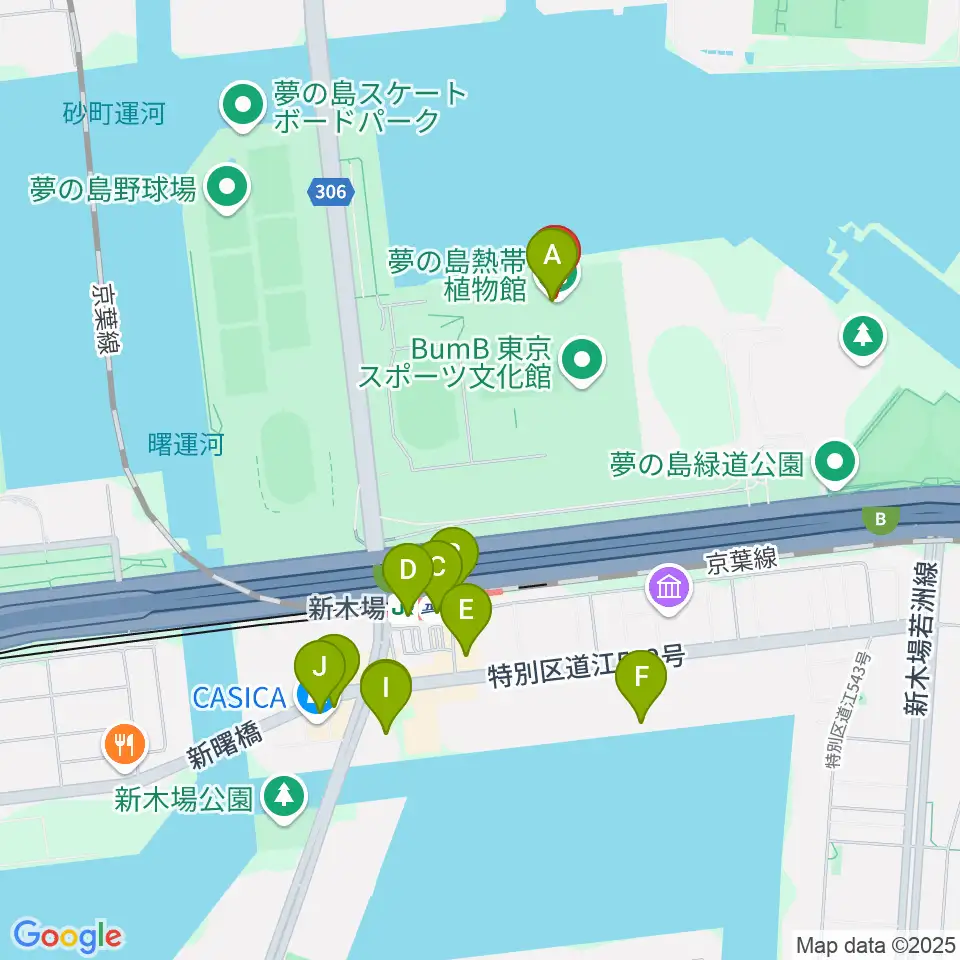夢の島熱帯植物館周辺のカフェ一覧地図