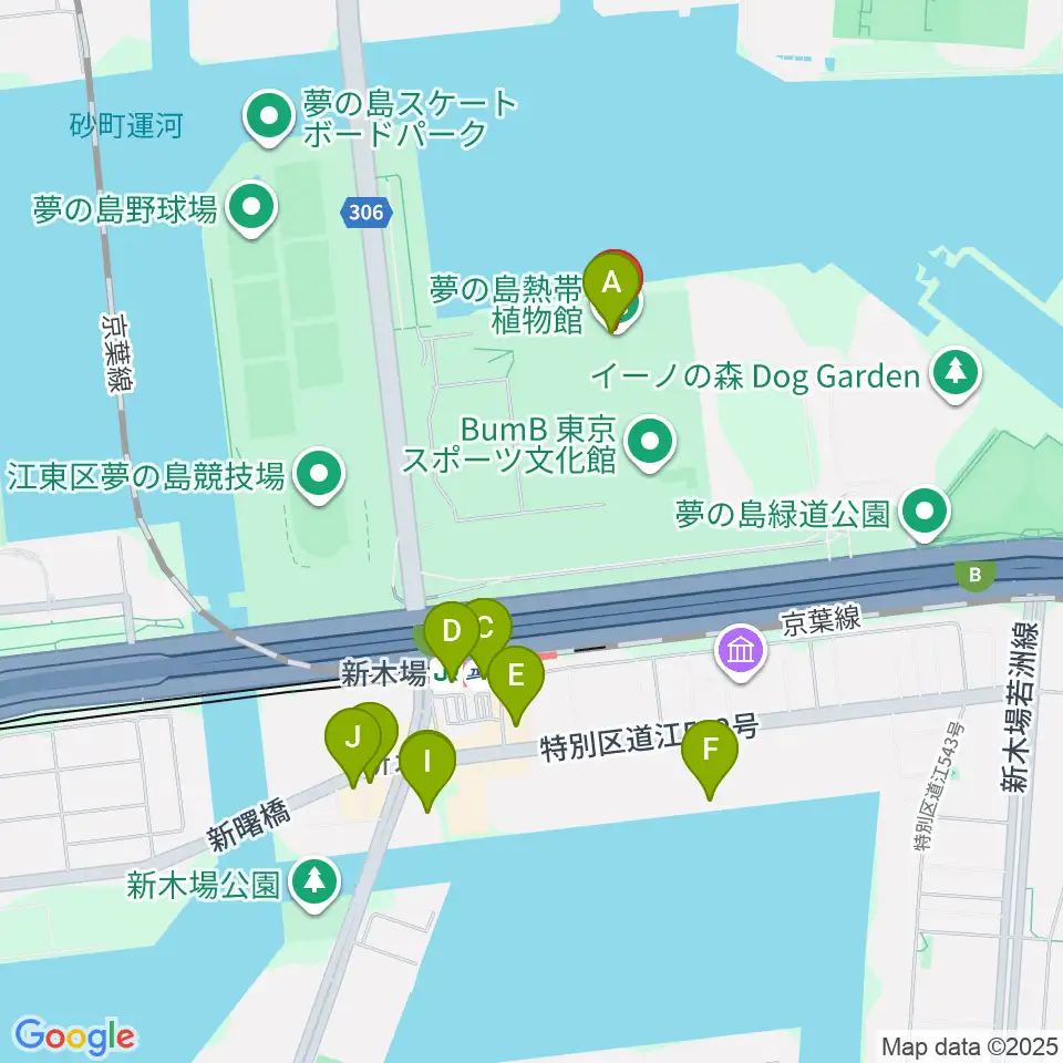夢の島熱帯植物館周辺のカフェ一覧地図