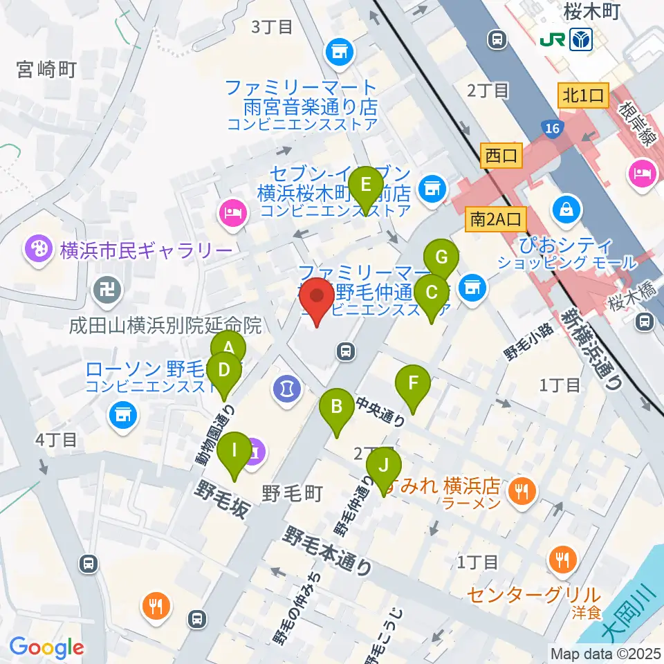 横浜にぎわい座周辺のカフェ一覧地図
