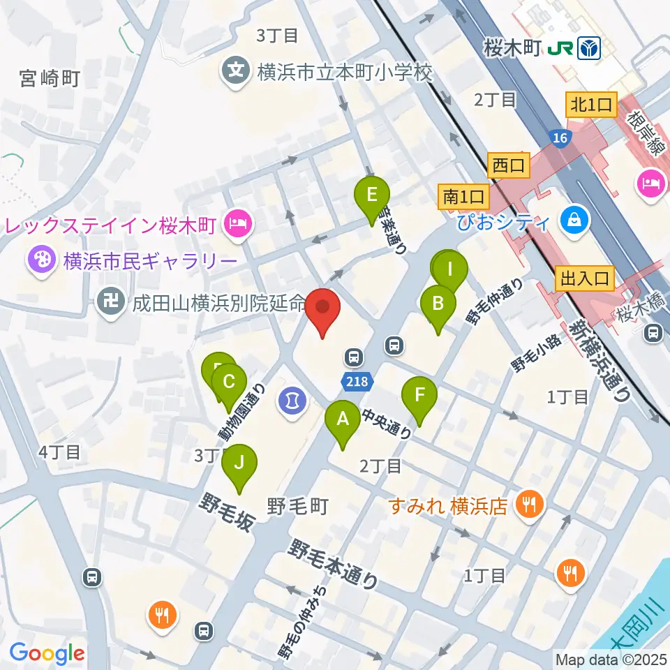 横浜にぎわい座周辺のカフェ一覧地図