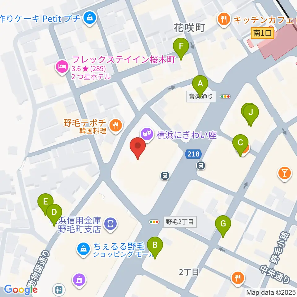 横浜にぎわい座周辺のカフェ一覧地図