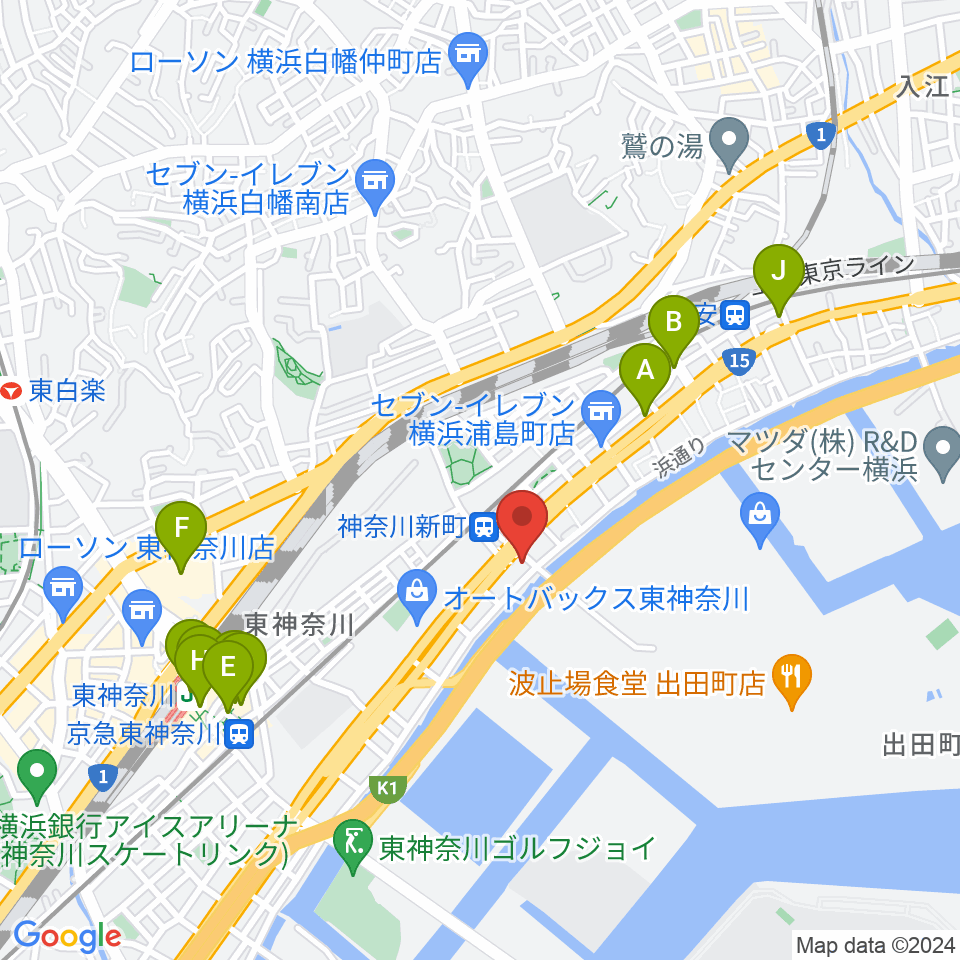 横浜ベイサイドスタジオ周辺のカフェ一覧地図