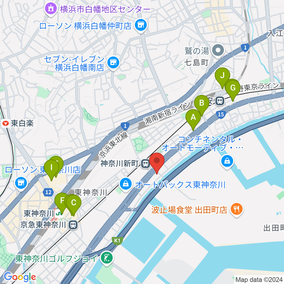 横浜ベイサイドスタジオ周辺のカフェ一覧地図