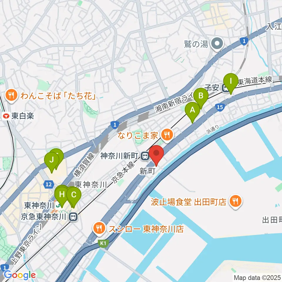 横浜ベイサイドスタジオ周辺のカフェ一覧地図