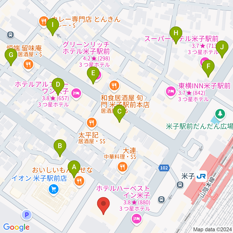 米子市文化ホール 練習室周辺のカフェ一覧地図