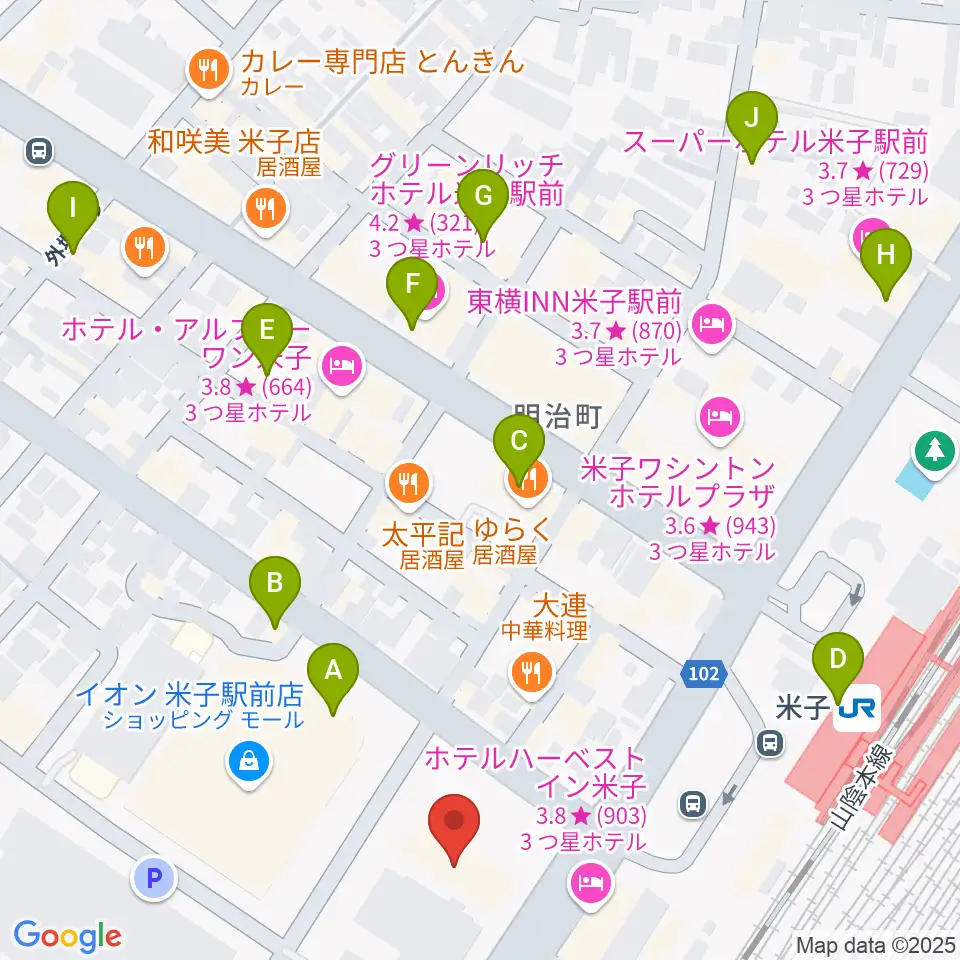 米子市文化ホール 練習室周辺のカフェ一覧地図