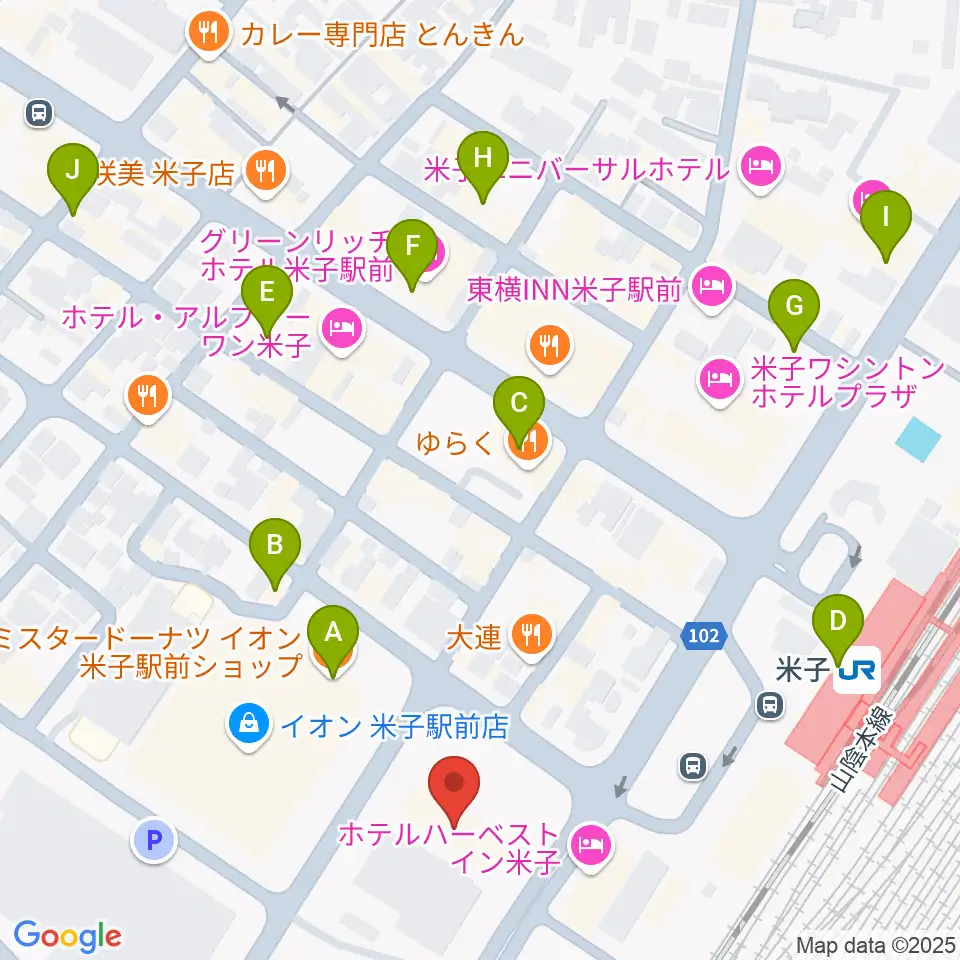 米子市文化ホール 練習室周辺のカフェ一覧地図