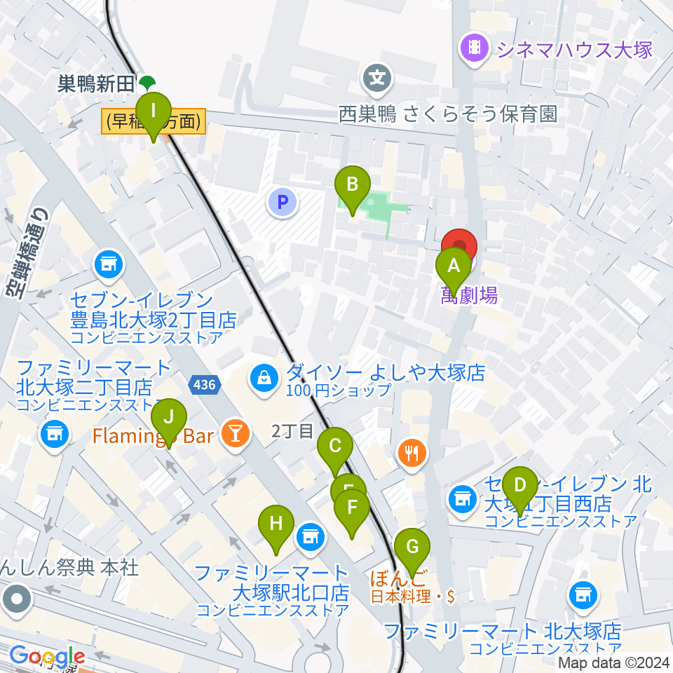 萬劇場周辺のカフェ一覧地図