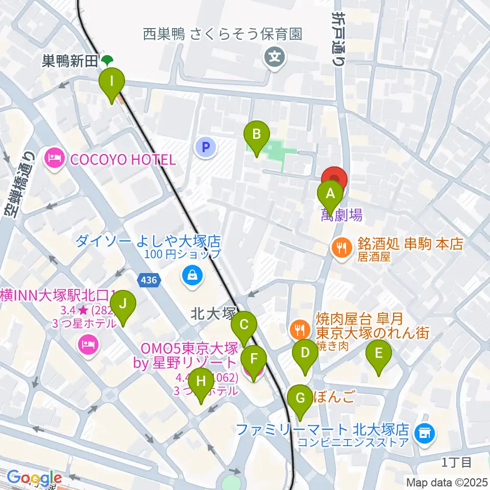 萬劇場周辺のカフェ一覧地図