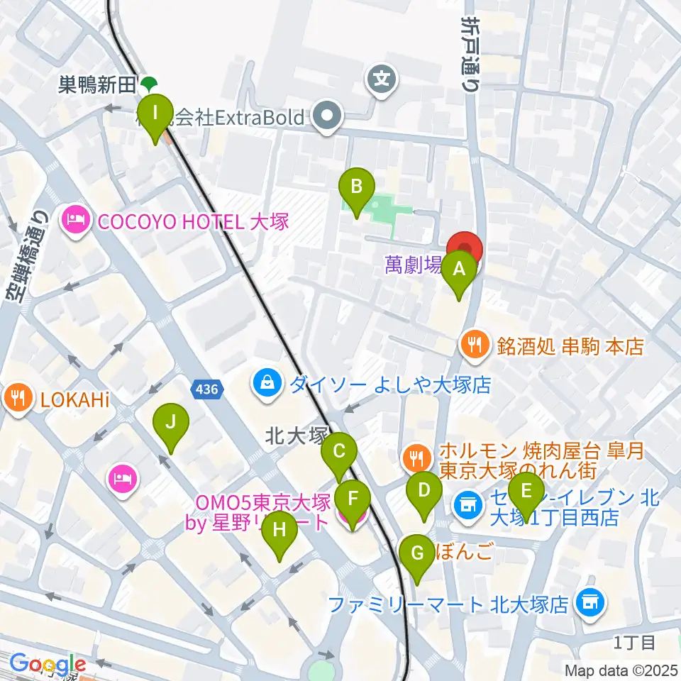 萬劇場周辺のカフェ一覧地図