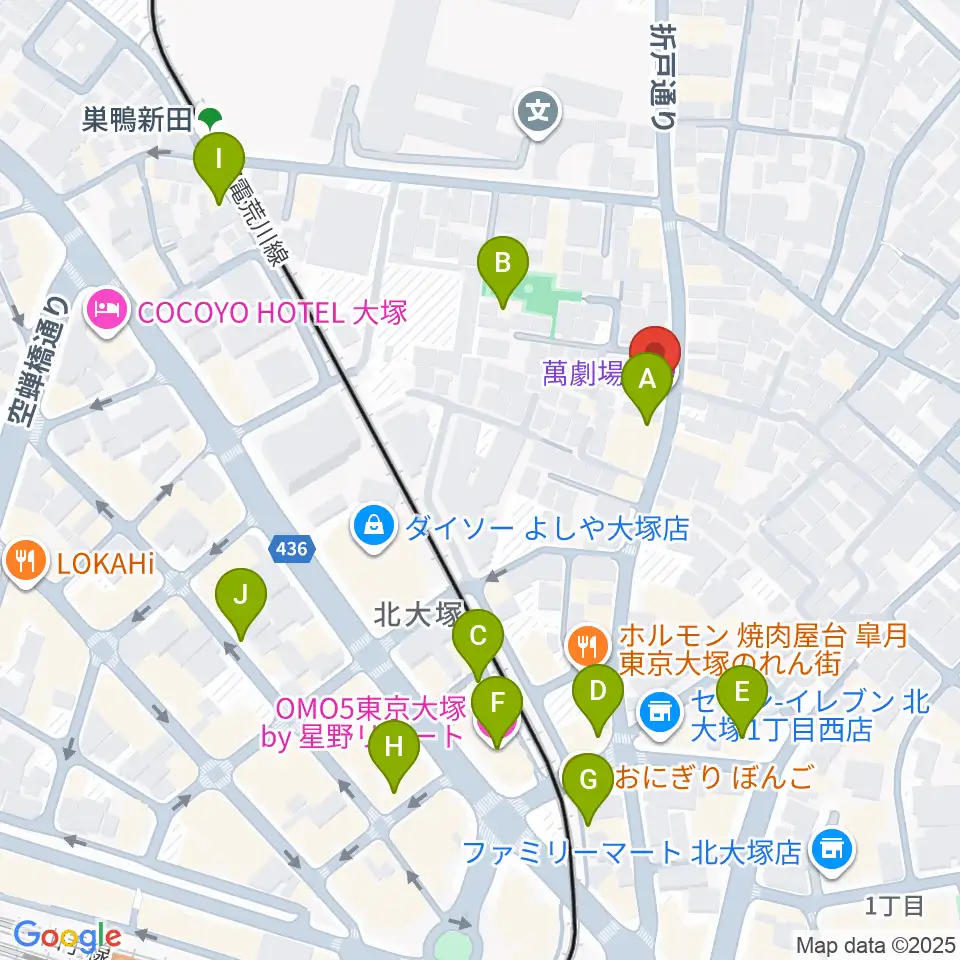 萬劇場周辺のカフェ一覧地図